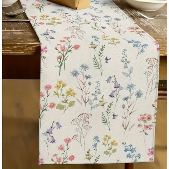 Table Runner 13x72in Linen Wildflower Pastel Spring Floral - Picture 1 of 3